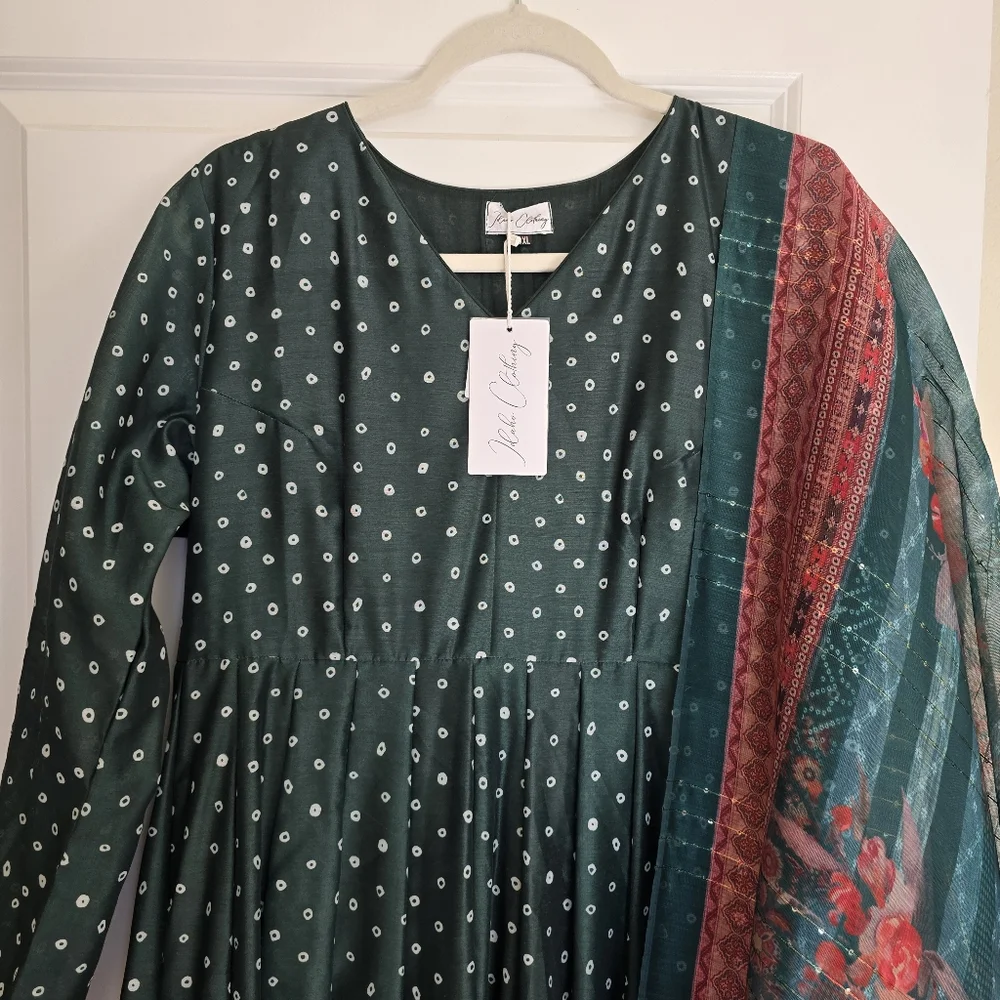 Idaho Anarkali Pishwas Maxi Dress - 42" XL Green (Indian Size 3XL) - Picture 8 of 16
